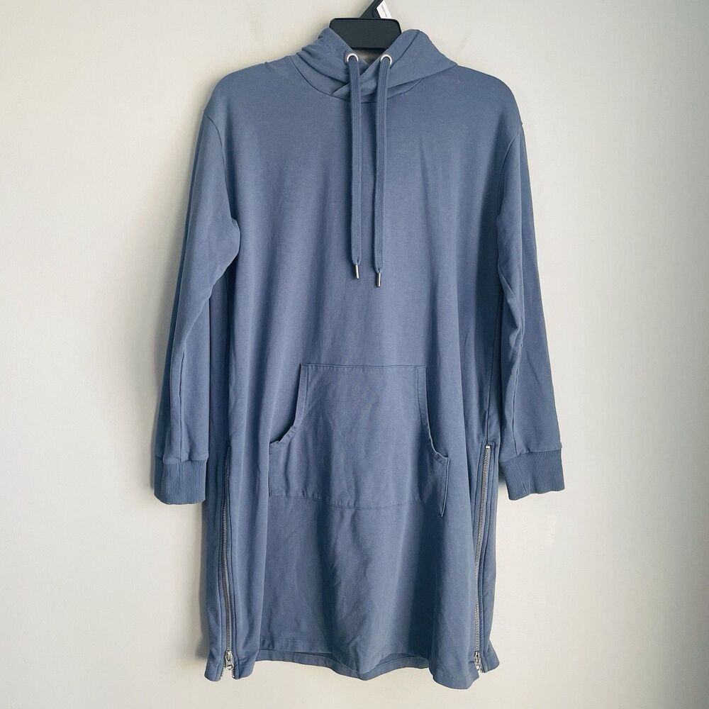 Garnet Hill Kangaroo Pocket Sweatshirt Dress Size S Hood Blue Comfort Beach Zip